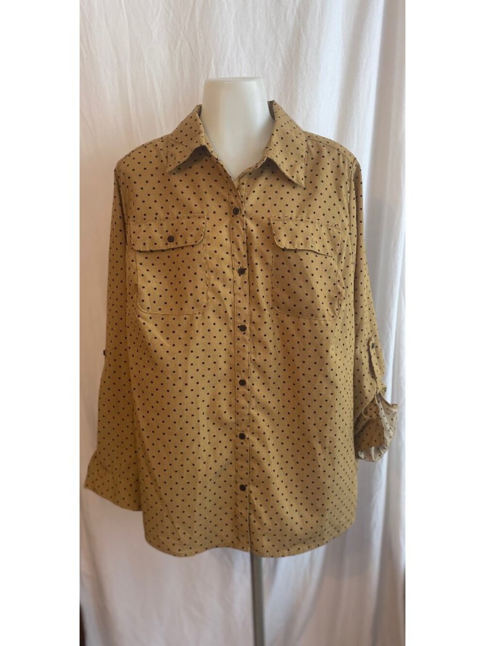 Studio Works Tan And Black Polka Dot Button Up Shirt